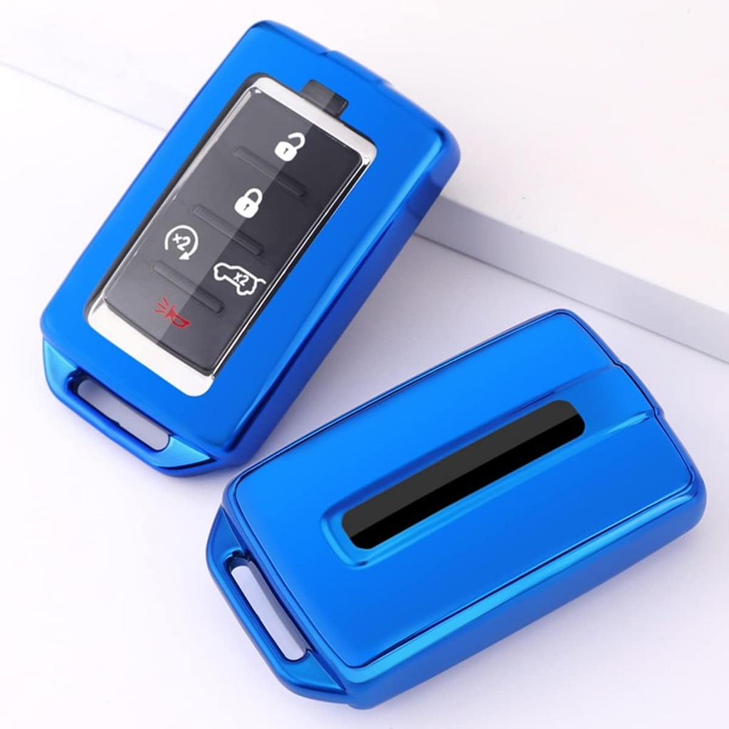 Key Fob Cover Case Fit for Jeep Grand Cherokee Grand Wagoneer Soft TPU Keyless Entry Remote Holder Skin Protector (Blue)