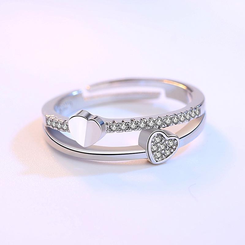 Fashion Ladies Crystal Love Heart Adjustable Open Rings Jewelry