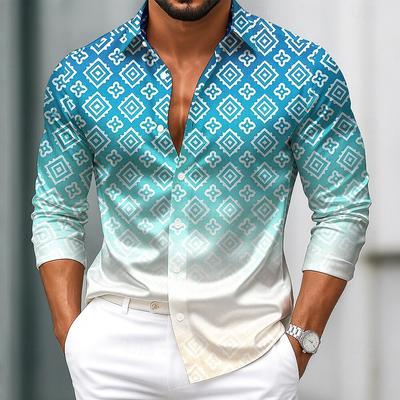 Men's Geometric Gradient Color Shirt Fashion 3D Printed Shirt Button Up Shirt Casual Long Sleeve Shirt Street Blouse for Mens