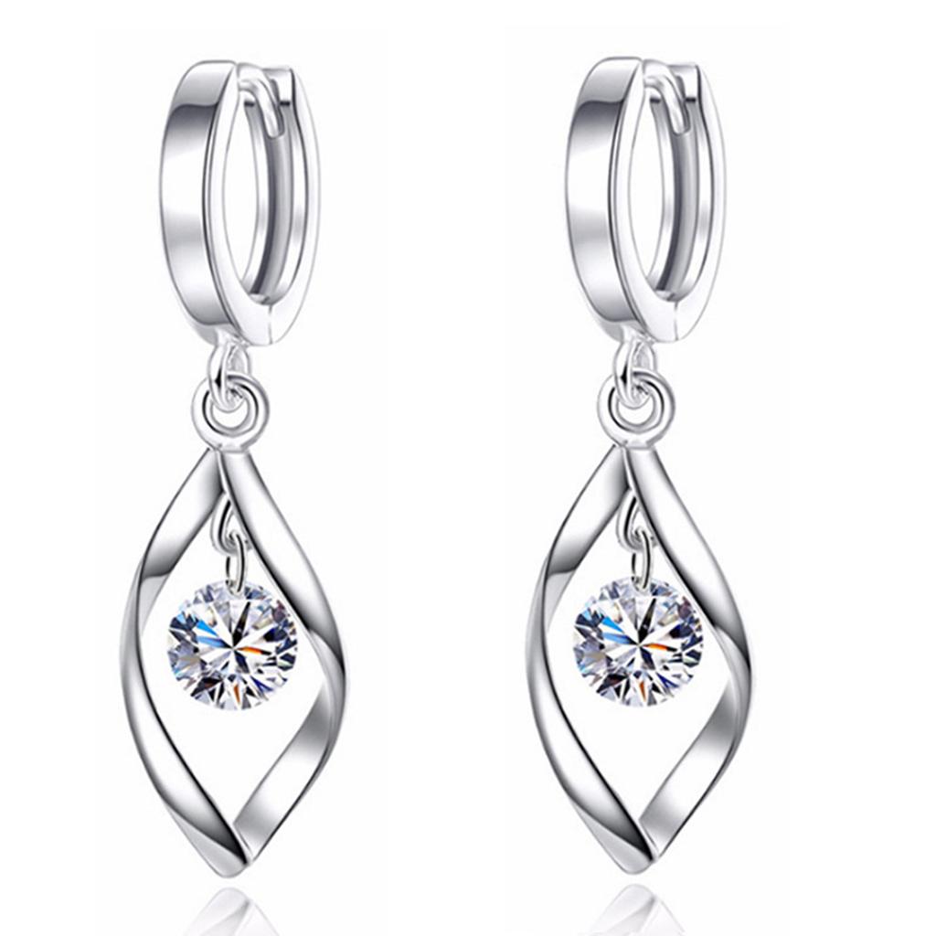 1 Pair Women White Gold Earrings Simple Zircon Hinged Dangle Drop Earrings for Balls Dates Parties Birthdays