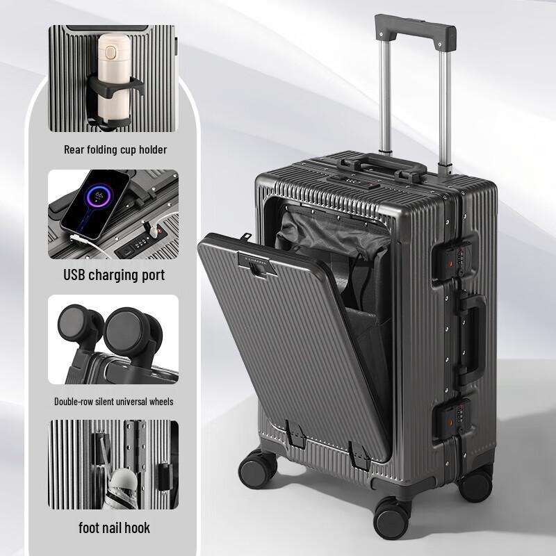 TJ Harren Aluminum Frame Front-Opening Carry-On Suitcase