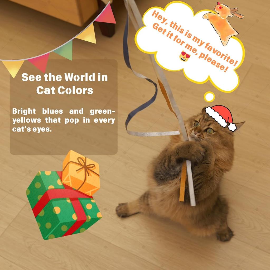 Catisfy Cat Wand Toy, Interactive Cat Rainbow Wand Toys, Colorful Ribbon Teaser Wand String for Indoor Cats Enrichment, Exerciser, Playing