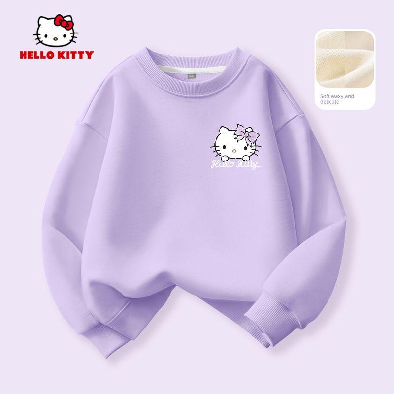 Hello Kitty Girls' Fleece Sweatshirt Red 2025 New Stylish Big Kids Children's Zodiac Year Top Trendy