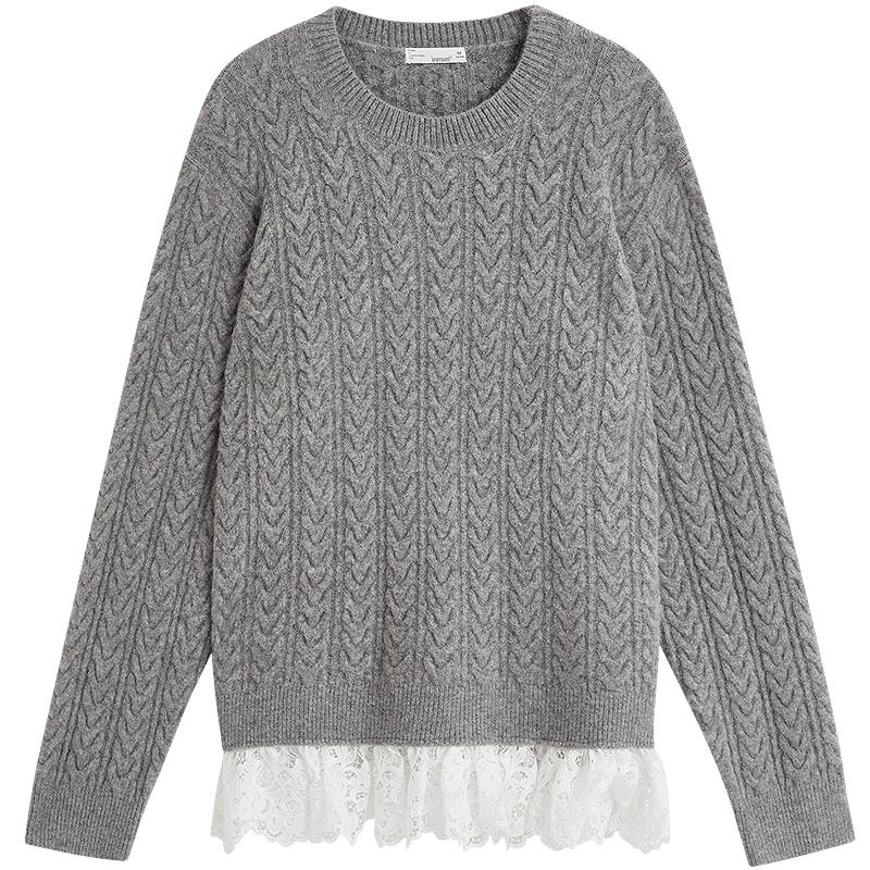 

INMAN Женский пуловер с ретро кружевной вставкой и кабельной вязкой S
