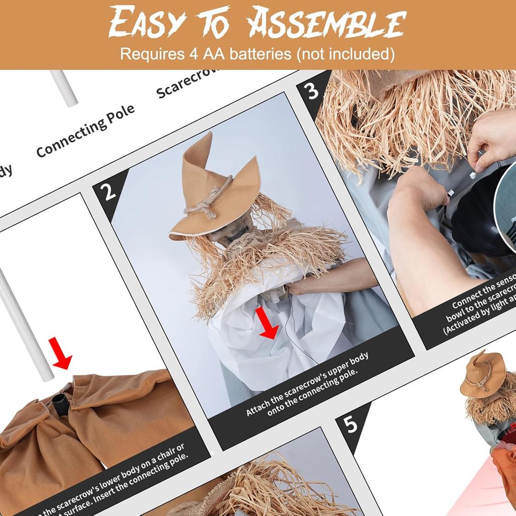 Halloween Decorations Animatronic Scary Sitting Scarecrow with Spooky Sound Glowing Eyes Props Decor for Home Party Indoor Porch Yard Decoration