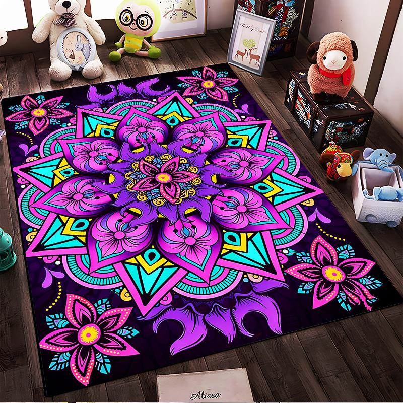 Colorful Mandala Pattern Carpet with Pink and Purple Floral Design Suitable for Use As an Anti-slip for Living Room Bedroom Sofas