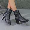 Women's Ankle Boots Green Large Size Winter 2024 New Horse Biker Chunky Rubber Bottom High Heel Platform Casual Basic Rain Shoes