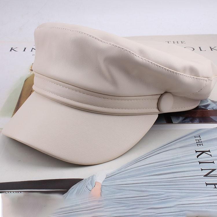 Fashion Women's Beret Hat, Winter Korean Style Leather Peaked Cap, Plain Color Baker Boy Hat for Women
