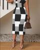 European & American Women's V-Neck Slim Fit Printed Dress