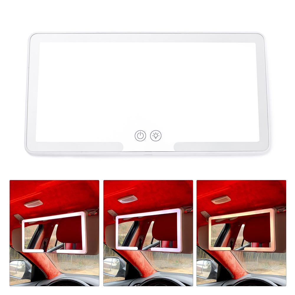 Car Sun Visor LED Makeup Mirror with Three-Color Dimming & Magnification