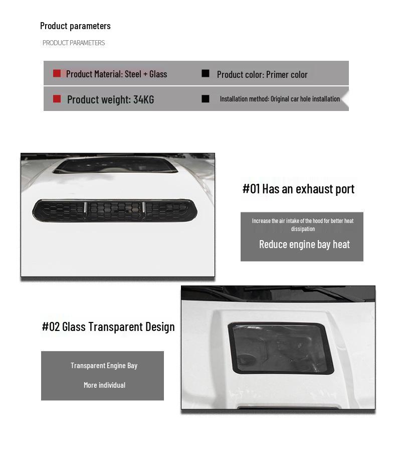 2024 BJ40 Off-Road Hood with Glass Air Intake & Muscular Design
