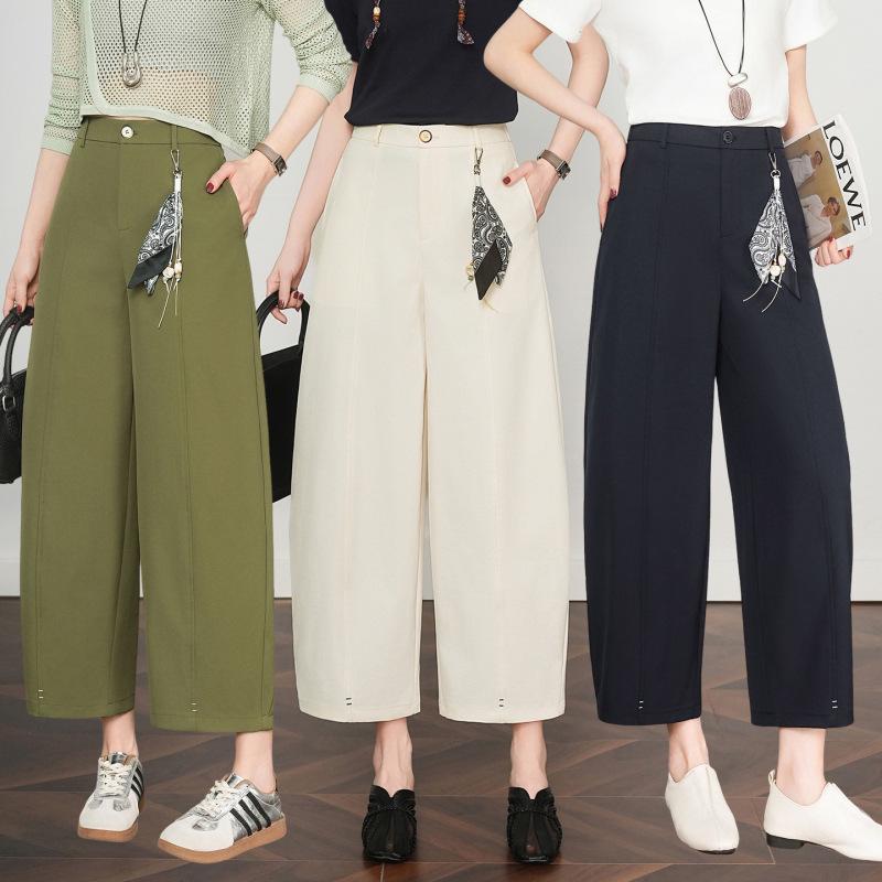 Spring Collection: Women's High-Waisted Loose Wide-Leg Cropped Pants - Slimming & Versatile for Petite Figures