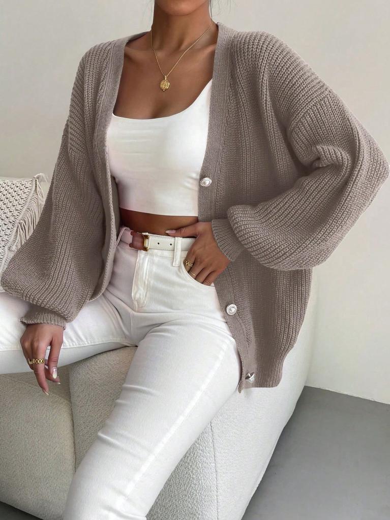 Cross-border Europe, America, Amazon women's clothing is popular, solid color loose large size knitted cardigan, comfortable single-row pearl buckle j