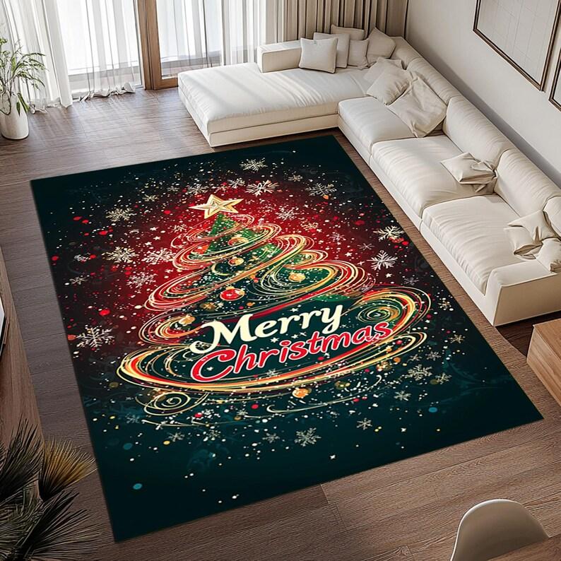 Christmas Print Doormat Merry Xmas Holiday Rug for Home Decor Festive New Year Gift Mat Non-Slip Design