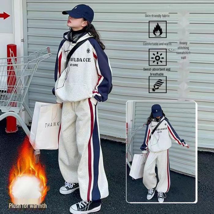 

Комплект из толстовки и брюк в корейском стиле с цветными блоками для девочек 160 cm