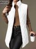 Neues einfarbiges, lang geschnittenes, gestepptes Baumwoll-Westen-Streetwear für Damen