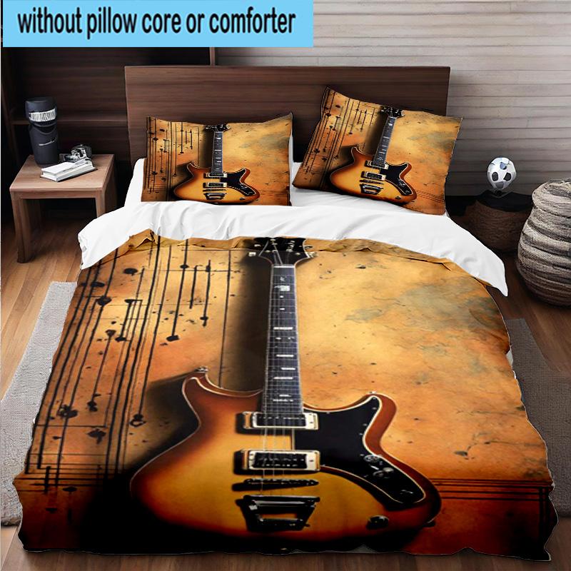 Guitar Notes Harmony 3pcs Bedding,Including 1pc Duvet Cover And 2pcs Pillowcases Perfect for Christmas,Ideal for Bedroom, Dormitory