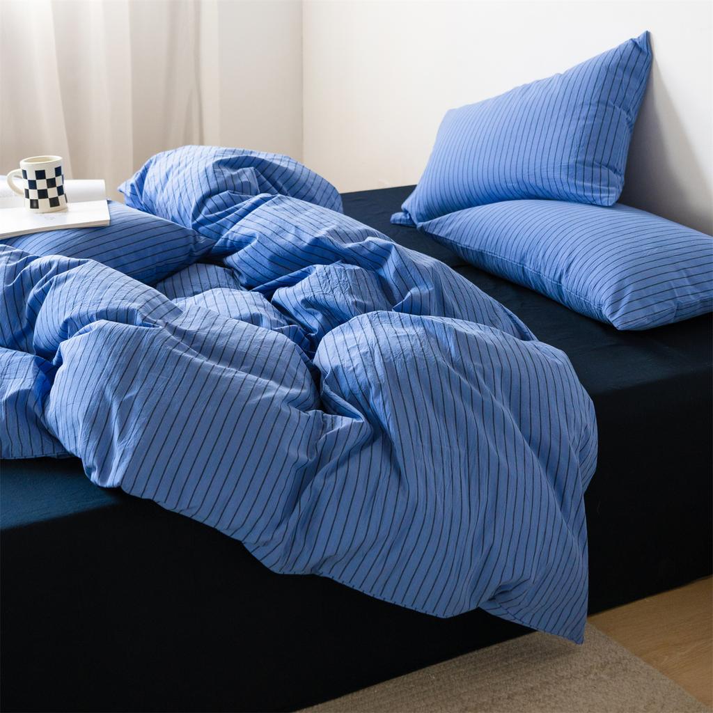Retro Striped Four-piece Set, Cotton Pure Cotton 100 Washed Cotton Bed Sheet Quilt Cover, Male Student Dormitory Bed Three-piece Set 1