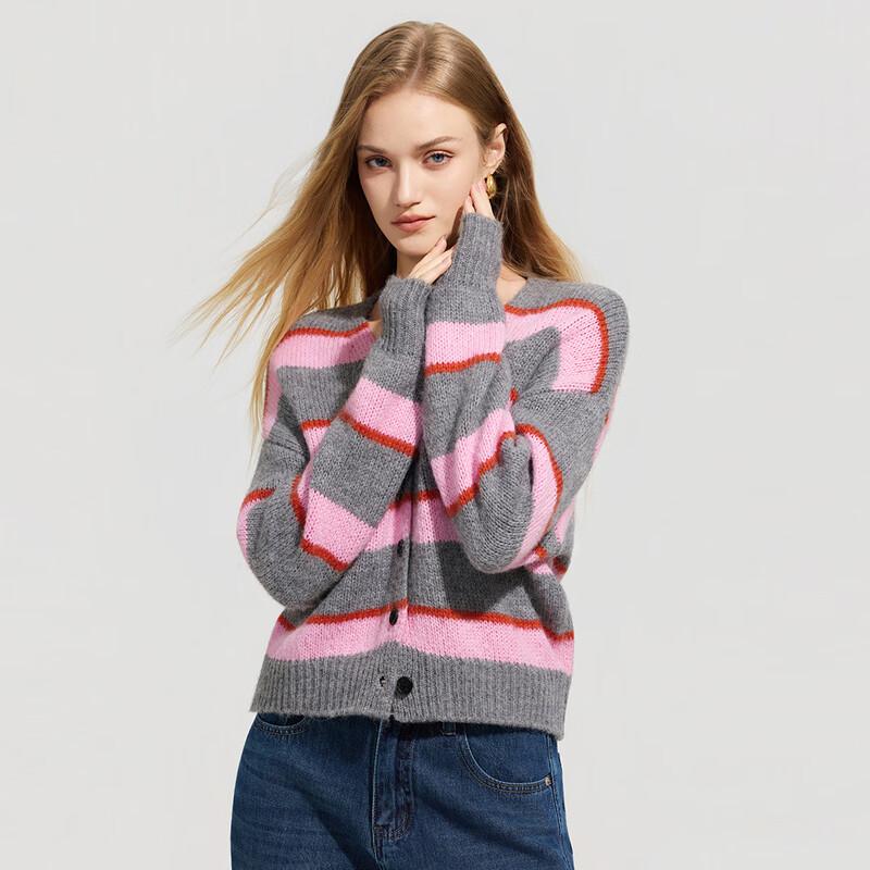 

Женский полосатый вязаный кардиган с V-образным вырезом Tatou S