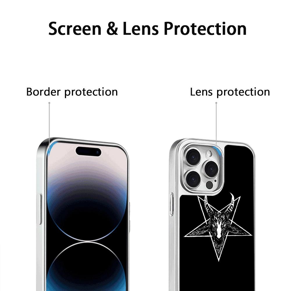Demon Cool Hip-hop Pattern Design Phone Case for iPhone 16 15 14 13 12 11 Pro Max Sheepskin Silver-edged Protective Case