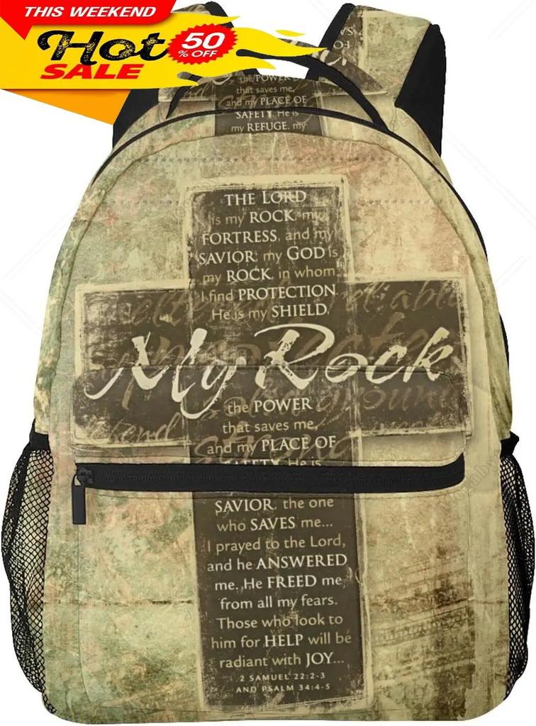 Christian Backpack Religious Bible Verse The Lord Is My Rock Pattern Backpack Jesus Cross Tablet Travel Picnic Bag Jesus Bag