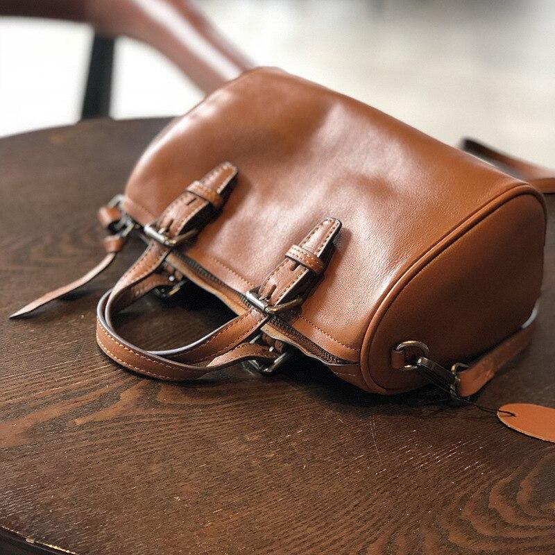 Johnature Vintage Handmade Women Bag First Layer Cow Leather Handbag Shoulder Bags Leisure Solid Color Messenger Bag