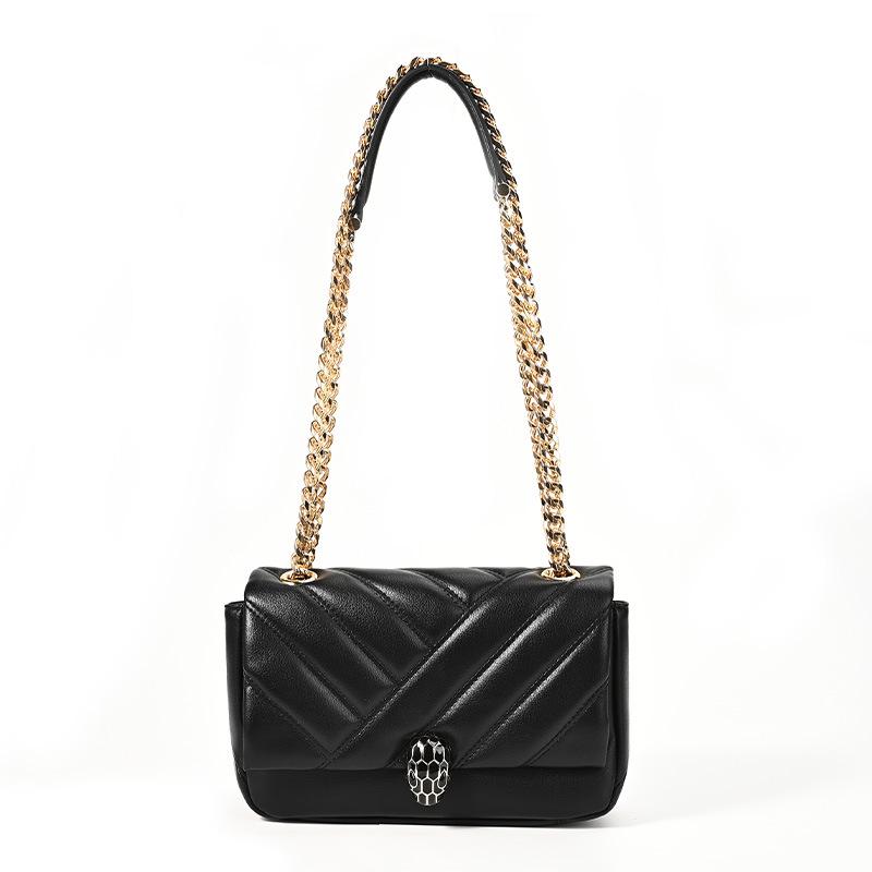 

High-Quality Faux Leather Designer Handbag with Snake Head Chain - Women s Crossbody Shoulder Bag 19x6x12 cm