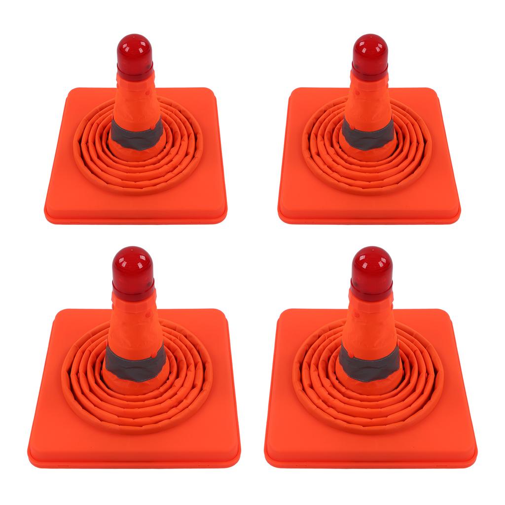 4Pcs Collapsible Traffic Cone Orange Reflective Pop Up Foldable Construction Parking Safety Cone with LED Light 18inch