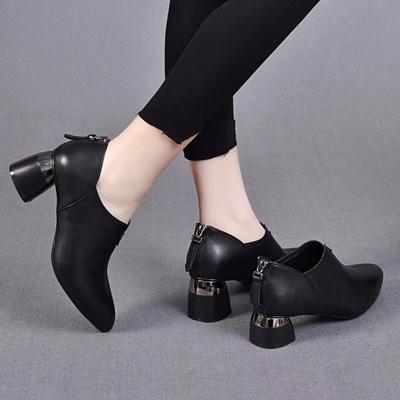 Pointed Deep Mouth Single Shoes Women's Shoes Autumn and Winter New Temperament Rear Zipper Fashion Shoes Cowhide High Heels