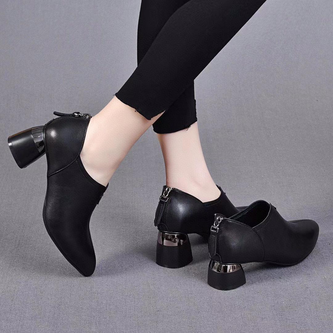 Pointed deep mouth single shoes women s shoes autumn and winter new temperament rear zipper fashion shoes cowhide high heels 35 9198₽