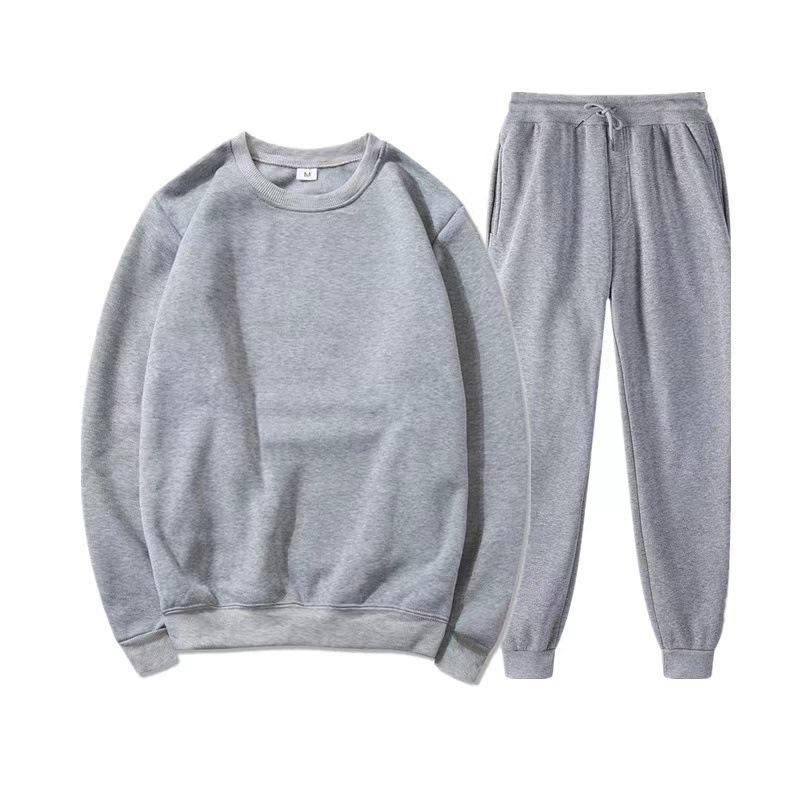 Unisex Solid Color Round Neck Fleece Hoodie Set