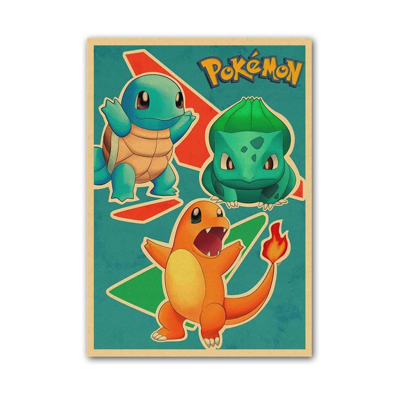 Vintage Pokemon Pikachu Squirtle Bulbasaur Poster Print Anime Canvas Painting Mural Children Bedroom Home Wall Art Decoration