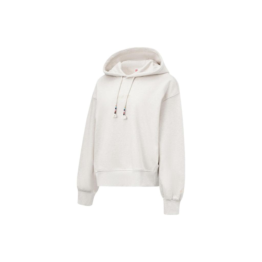 Li Ning Plain Color Hooded Pullover Sweatshirt Women Sweatshirt Flower-Gray AWDT264-4