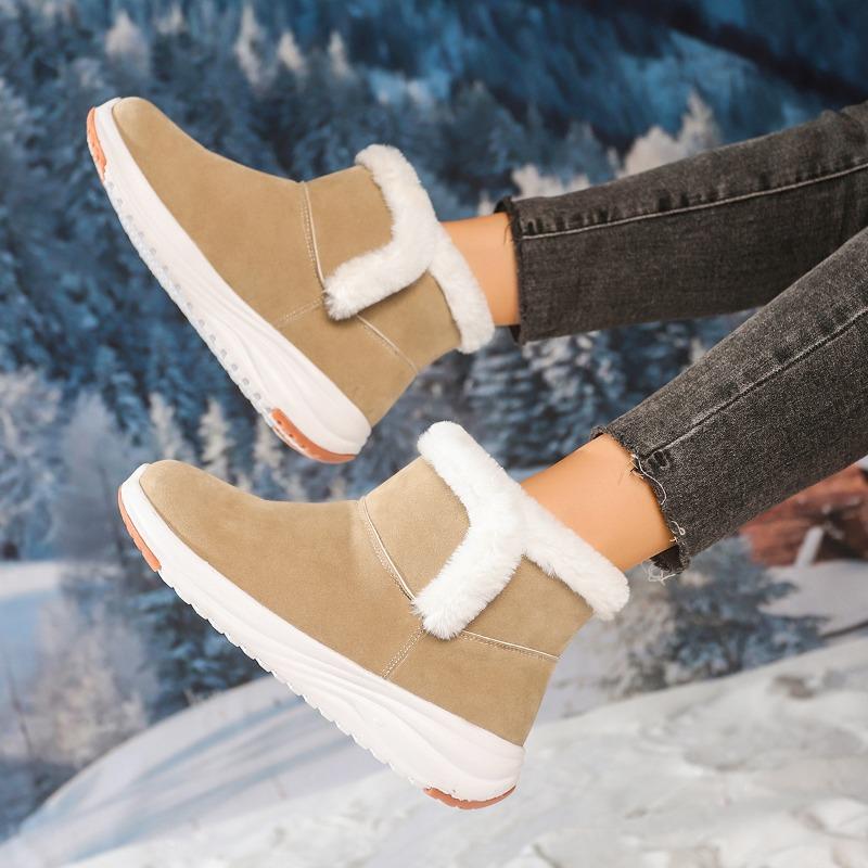 Damen Nude Stiefel Winter Trend Lässige Flache Schuhe Neu Wildleder Warme Schneestiefel Botas Mujer Luxus Kleid Damen Baumwollschuhe
