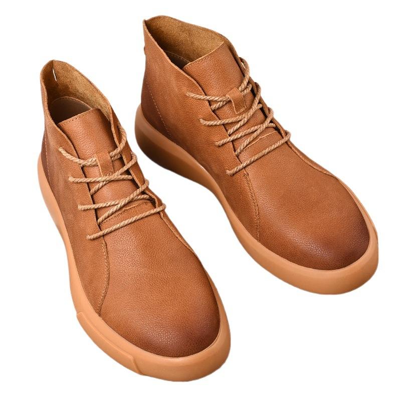 Martin boots men's 2025 winter new leather high-top velvet thermal short boots British retro boots men's cotton shoes