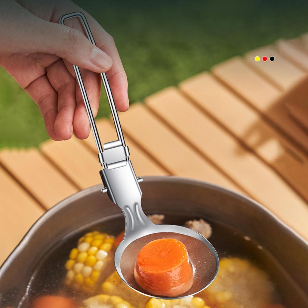 Soup Ladle Metal Spoon Foldable Soup Ladle Non-Slip Meal Prep Tool Outdoor Utensil Cookware For Travel RV Kitchen Hiking Picnic