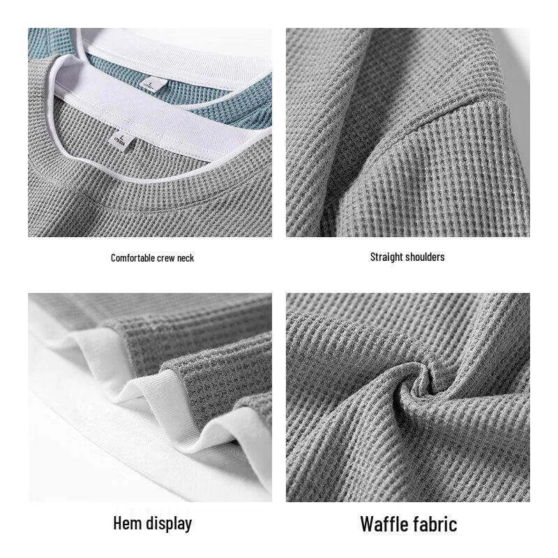 ROMON Men's Waffle Knit Faux Two-Piece Crewneck Sweatshirt