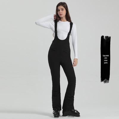 Schwarze Skihosen mit Latz für Damen - Elastisch, Schmal geschnitten, Winddicht & Wasserdicht für Outdoor-Schneeaktivitäten