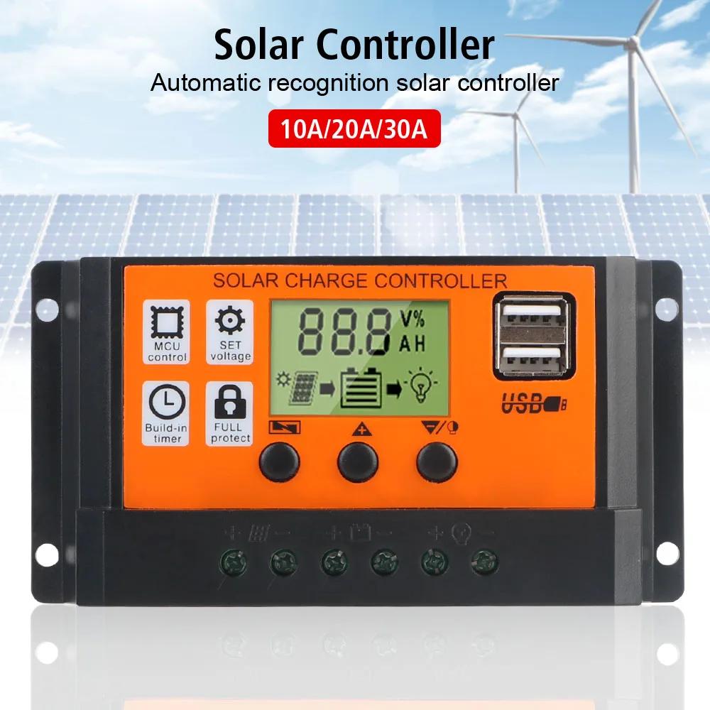 LCD Accessories 10A, 10A 20A 30A 12V 24V Automatic Identification Solar Controller Photovoltaic Regulator Color Screen Timer