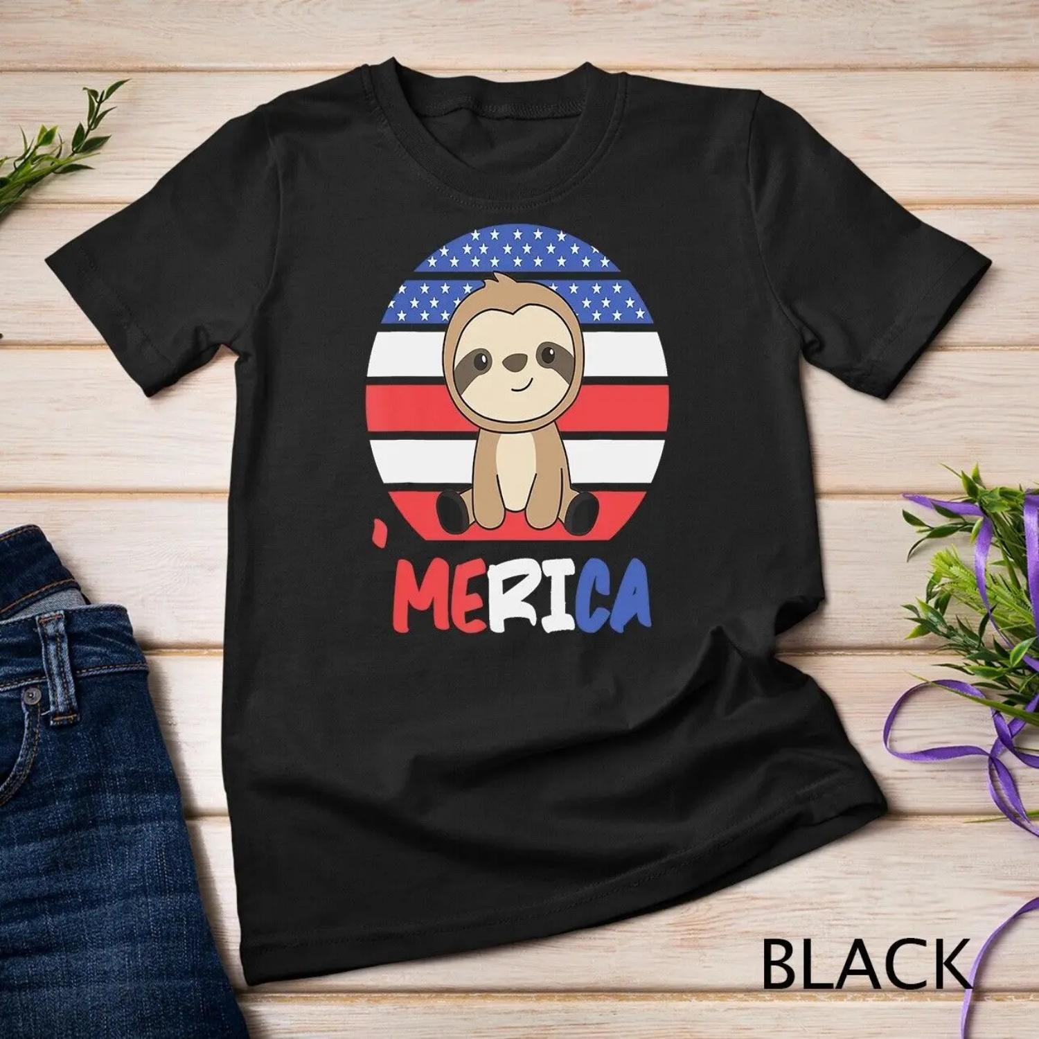 Merica Funny Sloths 4th Of July American Flag Fault T Shirt S чёрный
