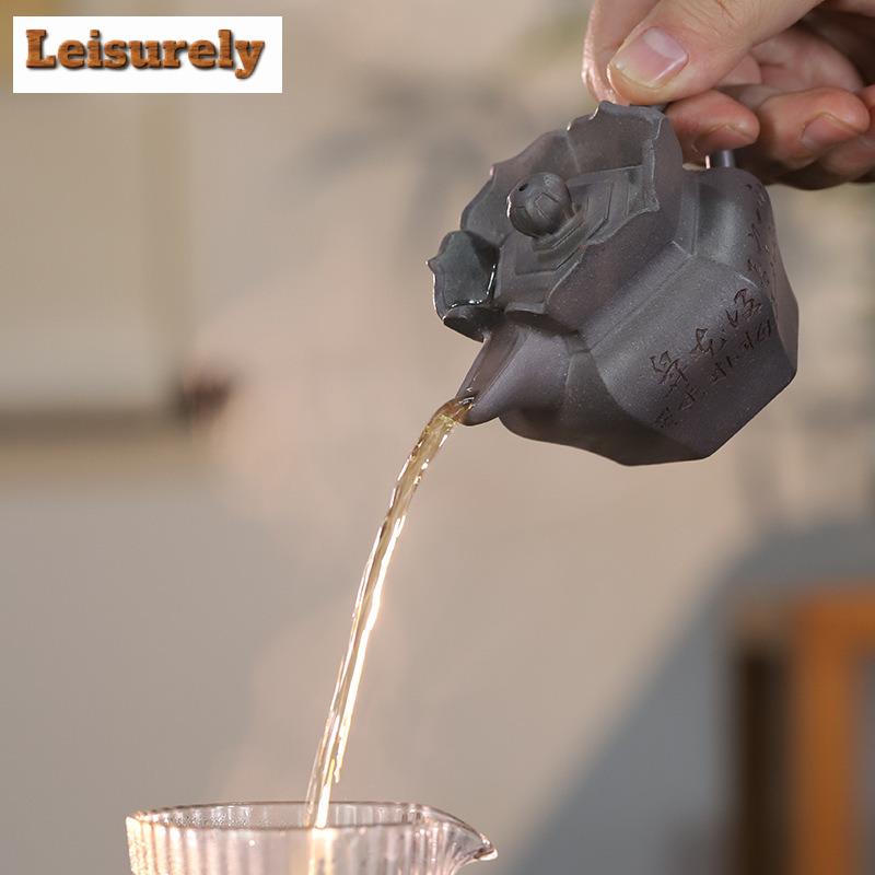 100ml Ancient Yixing Purple Clay Teapots Handmade Monk Hat Pot Raw Ore Coarse Sand Steel Grey Mud Tea Maker Kettle Zisha Tea Set