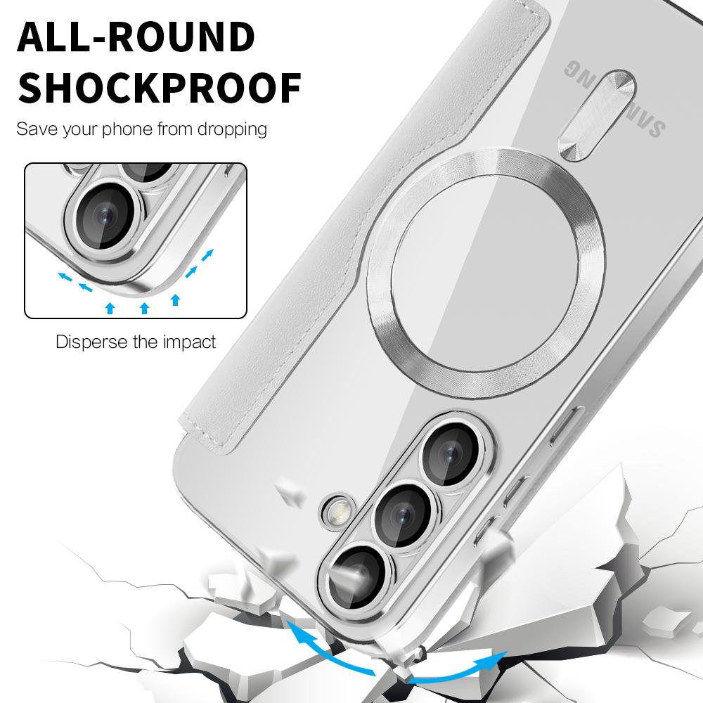 For Samsung Galaxy S25 Case Compatible with MagSafe RFID Blocking Leather Phone Cover