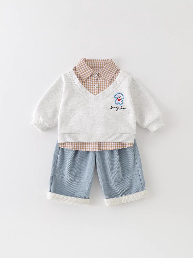 2026 New Boys' and Girls' Plaid Patchwork Two-Piece Hoodie Set for Spring and Autumn