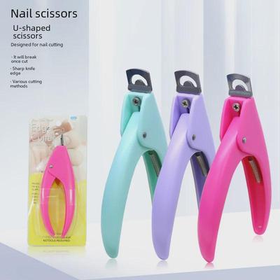 Rose Red French Phototherapy Nail Scissors for DIY False Nails - Stainless Steel U-Shaped Clippers