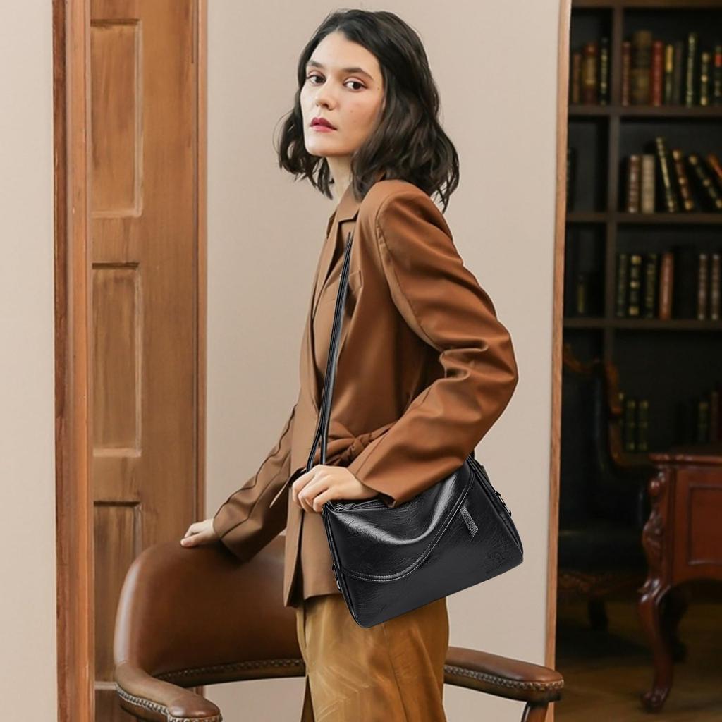 NICOLE & DORIS Damen Große Umhängetasche, Pochette, Crossbody-Tasche, Großes Fassungsvermögen, Mehrere Taschen, Fächer, Kunstleder, Wasserdicht,