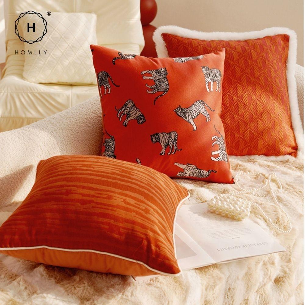 Homlly Orangey Printed Pillow Cushion Cover (X2PCS)