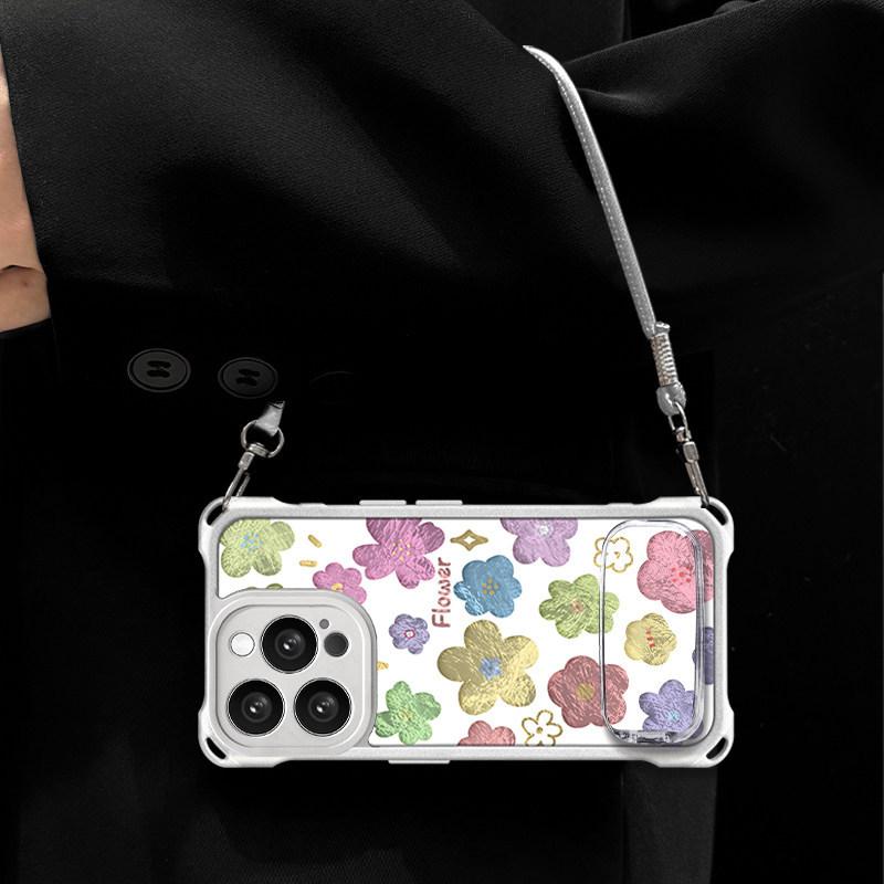Flowers are suitable for Apple 17Pro mobile phone case 16 new 15 glacier pattern 14Pro lanyard 13 mirror bracket soft case