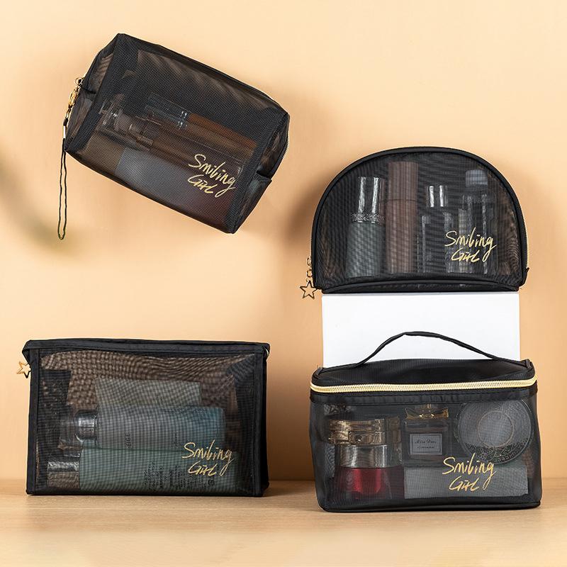 Síťovaná kosmetická taška Síťované tašky na make-up Černá síťovaná taštička na zip Pro kanceláře Cestovní úložné tašky Toaletní tašky Taštička na make-up