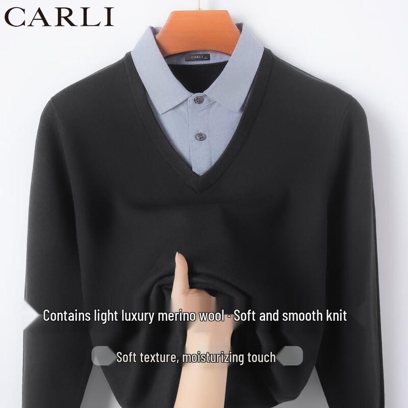 CARLI Men's Mock-Neck Faux-Layer Wool Blend Sweater