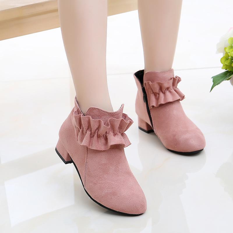 Girls' High Heel Princess Boots - Autumn Winter 2025 Fleece-Lined Short Boots for Kids